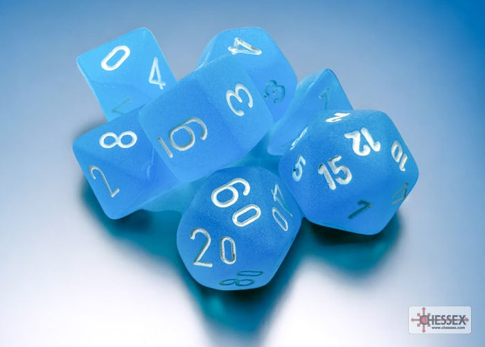CHX20416 Frosted Mini Caribbean Blue w/ White 7pc Poly Dice Set image 0